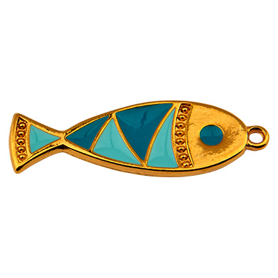 Metal pendant fish, 32 x 10 mm, gold-plated and enamelled 