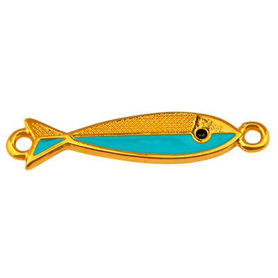 Bracelet connector fish, 27 x 6 mm, gold-plated and enamelled 