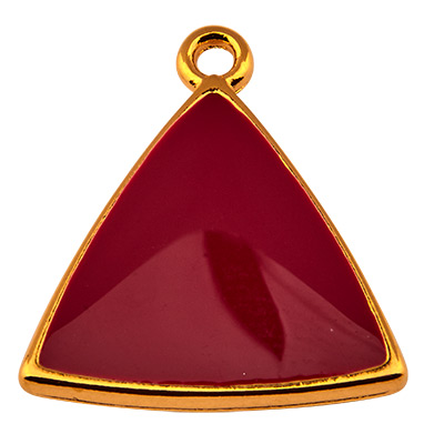 Metal pendant triangle, gold-plated and bordeuax enamelled 