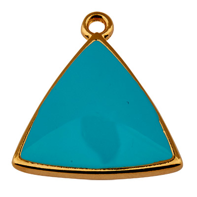 Metal pendant triangle, gold-plated and enamelled turquoise blue 