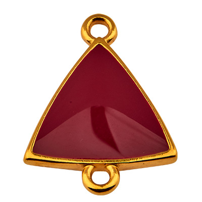 Bracelet connector triangle with 2 eyelets, gold-plated and bordeuax enamelled 