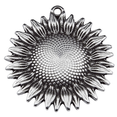 Metal pendant sunflower 30 mm, silver plated 