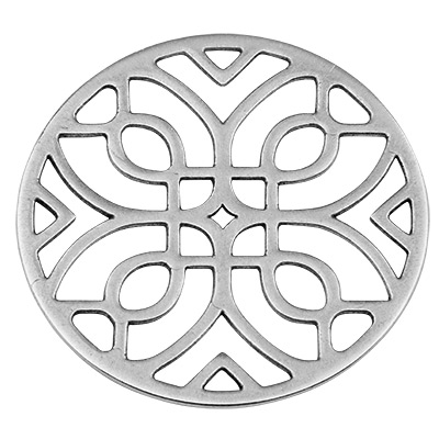 Pendentif en métal rond avec des motifs géométriques filigranes, diamètre 44 mm, argenté 