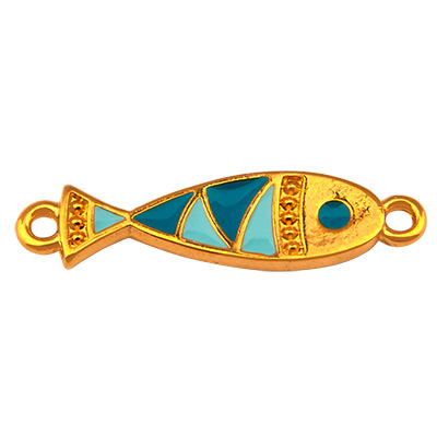 Bracelet connector fish, 26.5 x 6.5 mm, gold-plated and enamelled 