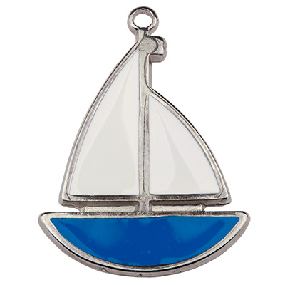 Metal pendant sailboat, silver-plated, enamelled, 49 x 34.5 mm 