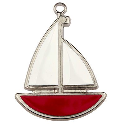 Metal pendant sailboat, silver-plated, enamelled, 49 x 34.5 mm 