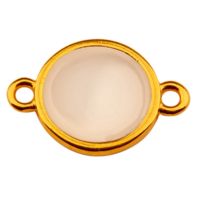 Bracelet connector round, 16.5 x 11.5 mm, Vitraux, glass colour: white opal, gold-plated 