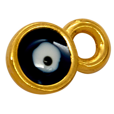 Pendentif métal rond, avec motif d'yeux, émaillé, 4,5 x 7 mm, doré 