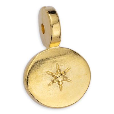 Pendentif métal rond, avec motif étoile, 10,5 x 15,5 mm, doré 