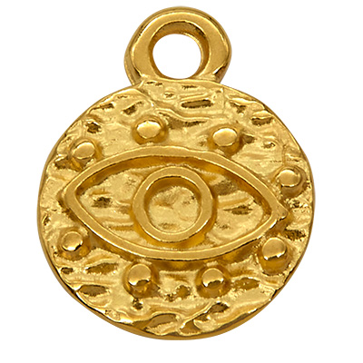 Metal pendant round, with eye motif, 10 x 12 mm, gold-plated 