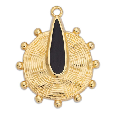 Metal pendant round ethno, enamelled, 23.5 x 29 mm, gold-plated 