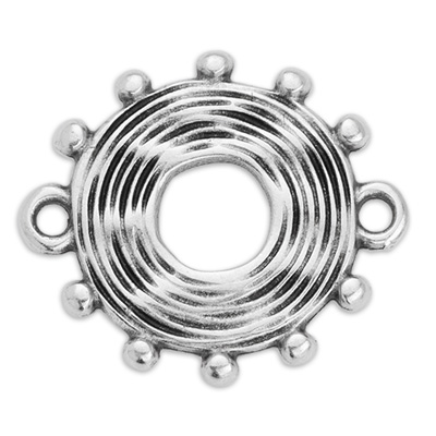 Bracelet connector round ethno, 20 x 17 mm, silver plated 