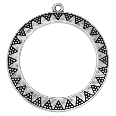 Metal pendant round, with ethno motif, 39.5 x 43 mm, silver-plated 