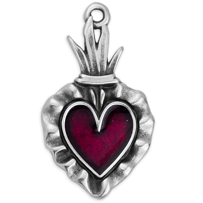 Metal pendant heart, enamelled, 15.5 x 27 mm, silver-plated 