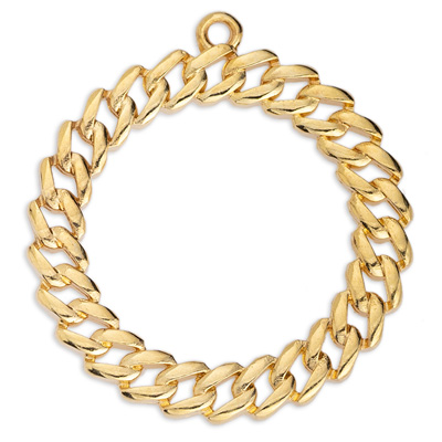 Metal pendant round, chain pattern, 29 x 31.5 mm, gold-plated 