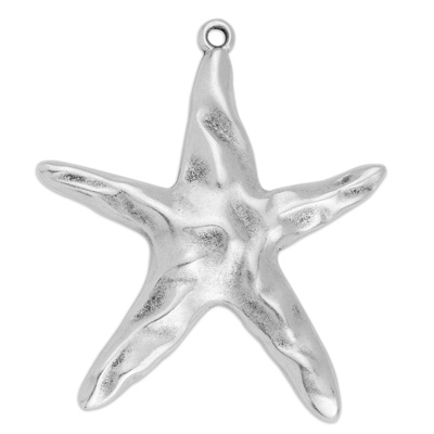 Metal pendant starfish, 36 x 41 mm, silver plated 