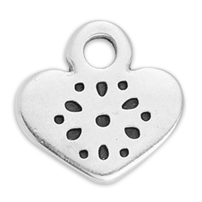 Metal pendant mini charm heart, 11 x 10.5 mm, silver plated 