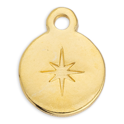 Metal pendant round with nautical star, 12 x 15 mm, gold-plated 