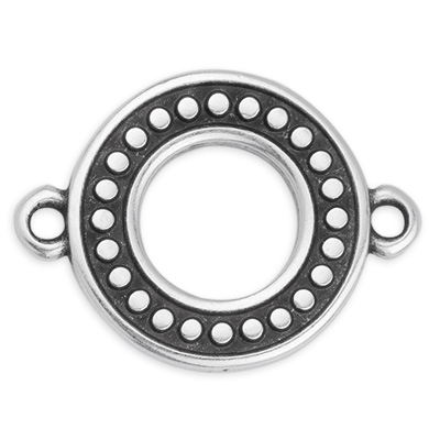 Bracelet connector round with dots, 21 x 15.5 mm, silver-plated 