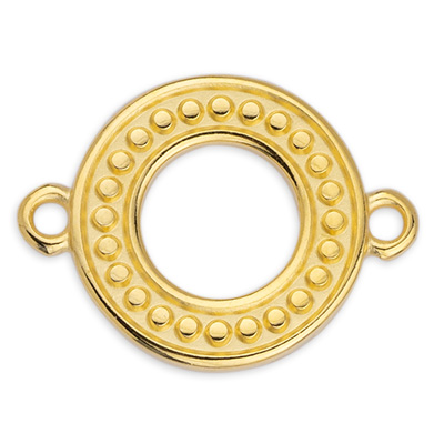 Bracelet connector round with dots, 21 x 15.5 mm, gold-plated 