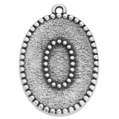 Metal pendant oval with dots, 20 x 28.5 mm, silver-plated 