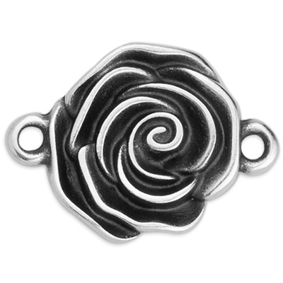 Bracelet connector rose, 18.0 x 13.0 mm, silver-plated 