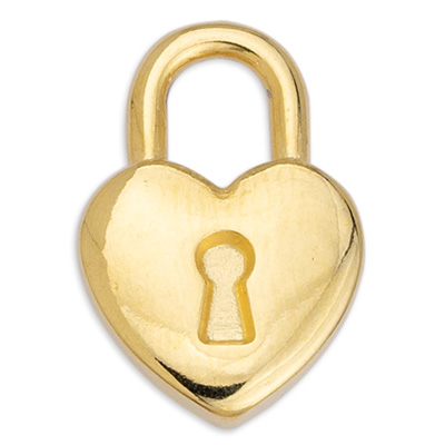 Metal pendant padlock in heart shape, 12.5 x 18.5 mm, gold-plated 
