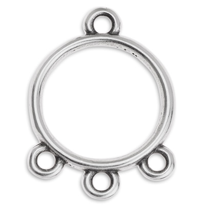 Metalen hanger ring met 3 oogjes, 14 x 19 mm, verzilverd 