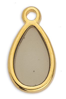 Metal pendant drop, Vitraux, glass colour: grey, 12 x 23 mm, gold-plated 