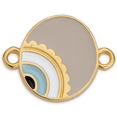 Bracelet connector round with eye motif, enamelled, 14 x 18 mm, gold-plated 