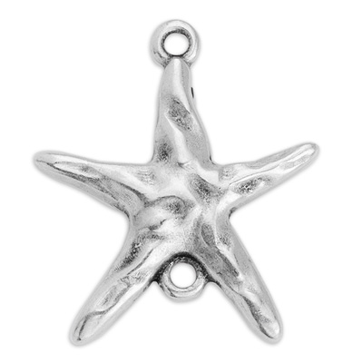 Connecteur de bracelet étoile de mer, 19 x 22 mm, argenté 