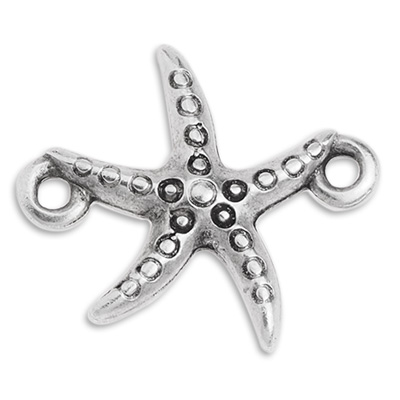 Bracelet connector starfish, 18 x 14.5 mm, silver plated 
