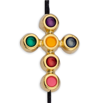 Metal bead cross, enamelled, 12 x 15.5 mm, gold-plated 