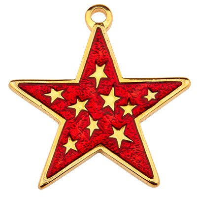 Metal pendant star, 43.5 mm x 40.0 mm, gold-plated, enamelled 