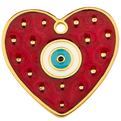 Metal pendant heart, 28.5 mm x 30.0 mm, gold-plated, enamelled 