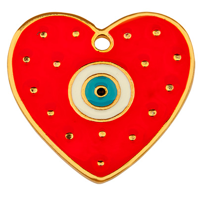Metal pendant heart, 29.0 mm x 30.0 mm, gold-plated, enamelled 