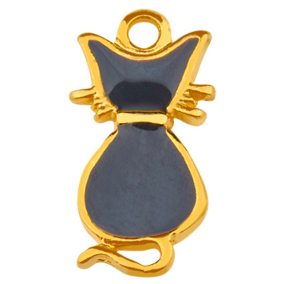Metal pendant cat, 20.0 mm x 10.5 mm, gold-plated, enamelled 