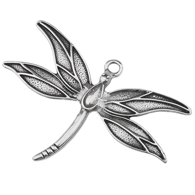 Metal pendant dragonfly, 49.0 mm x 72.0 mm, silver-plated 