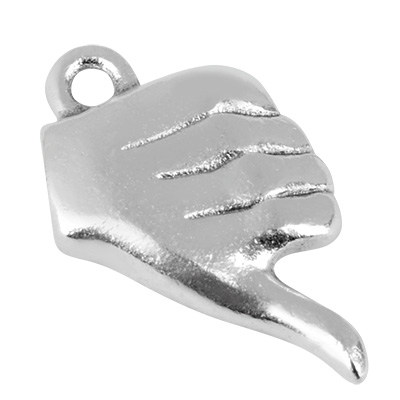 Metal pendant hand, 8x13 mm, silver plated 