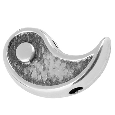 Perle métallique Ying-Yang, 12x7 mm, trou de fil:1,6 mm, argentée 