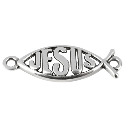 Metal pendant fish lettering "Jesus", 27x10 mm, silver-plated 