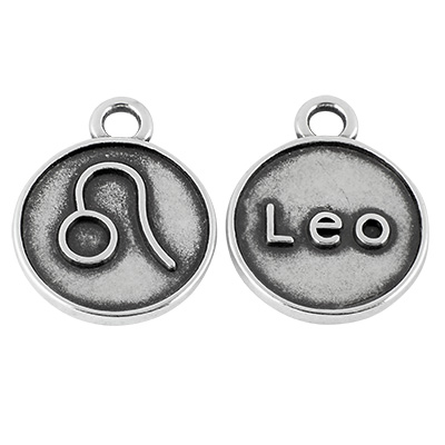 Pendentif métal signe du zodiaque lion, diamètre 12 mm, argenté 