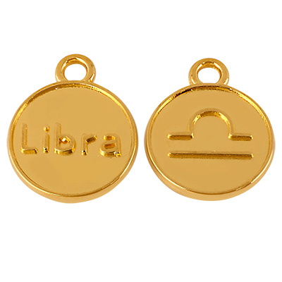 Metal pendant zodiac sign Libra, diameter 12 mm, gold-plated 