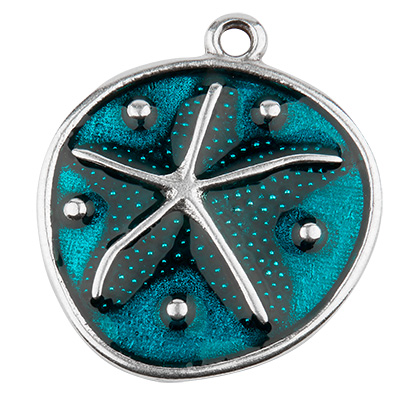 Metal pendant disc starfish, silver-plated, enamelled, 31 x 27 mm 
