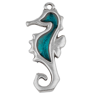 Metal pendant seahorse, silver-plated, enamelled, 31.5 x 12 mm 