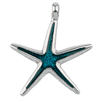Pendentif métal étoile de mer, argenté, émaillé, 44,5 x 38,5 mm 