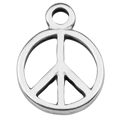 Metal pendant Peace, silver-plated, 15.5 x 12.0 mm 