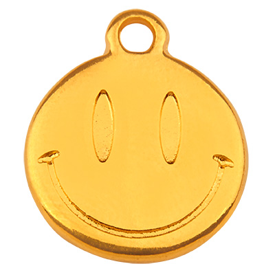 Pendentif métal Smiley, doré, 15 x 12,5 mm 