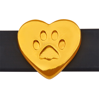 Slider heart, motif paw, hole diameter 10 x 2.5 mm, gold-plated 
