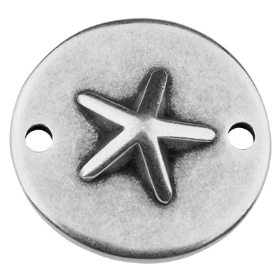 Connecteur de bracelet rond, motif étoile. argenté, 23 x 23,0 mm 